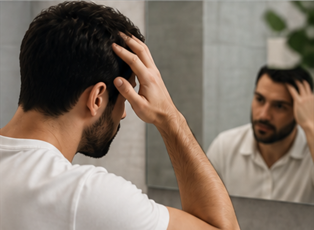 Man looking in mirror