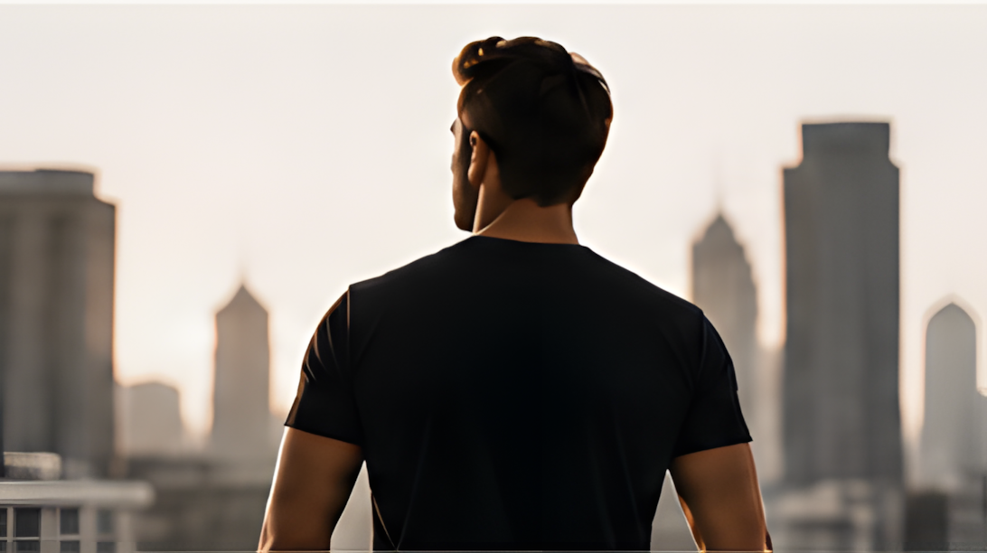 Man looking in mirror